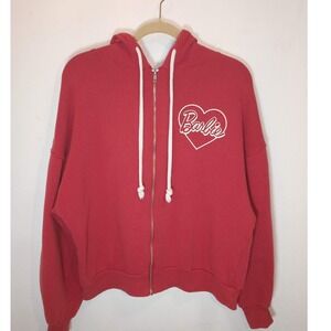 Grayson Social Barbie Red Heart Logo Zip Up Hoodie Sweatshirt Small Casual